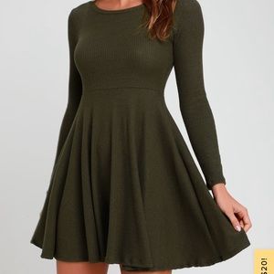 Ribbed Green Skater Dress